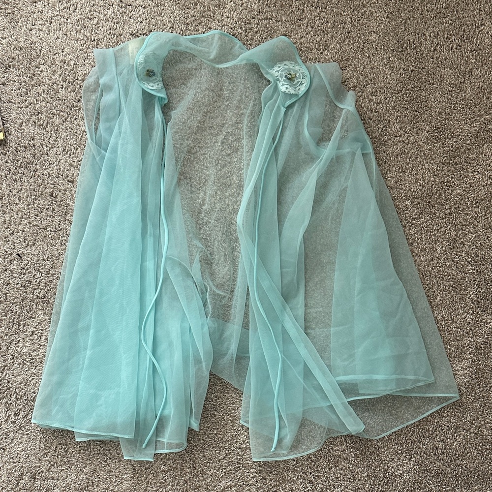 Baby Blue VINTAGE 1950’s Nightie Floral chemise Sheer Jacket Intimates Pandora